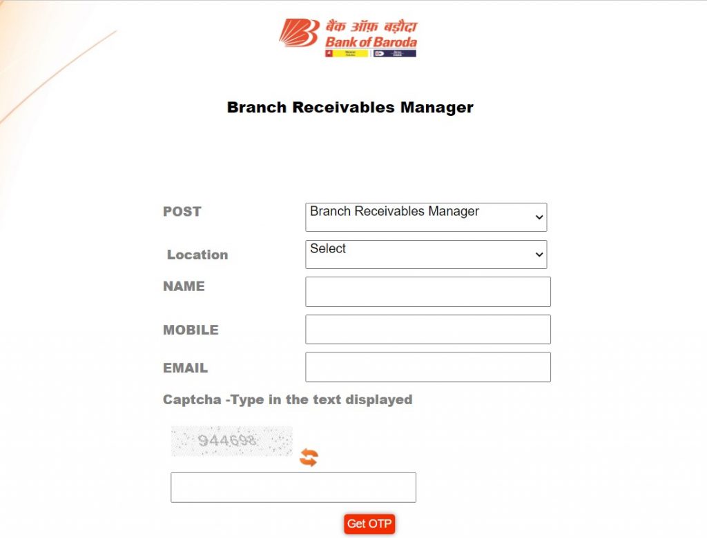 Bank of baroda branch receivables manager online form 2022