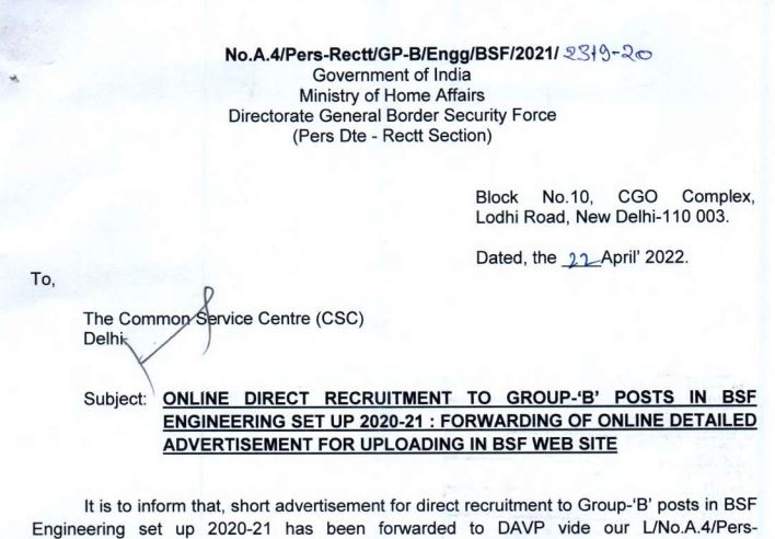 Bsf group b post online form 2022