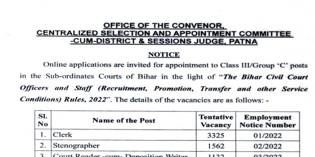 Bihar civil court vacancy 2022, civil court patna bharati 2022