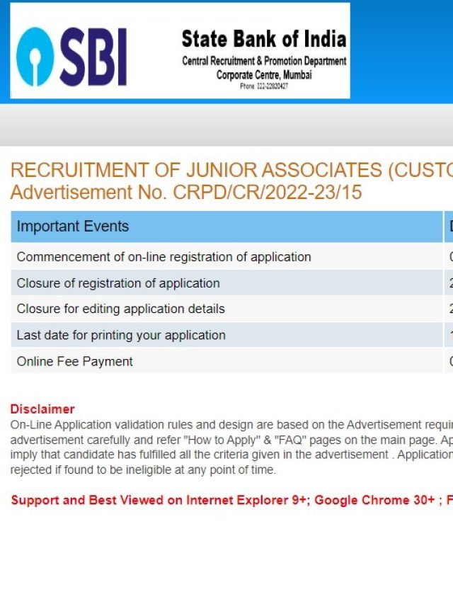 SBI Junior Associate Recruitment 2022