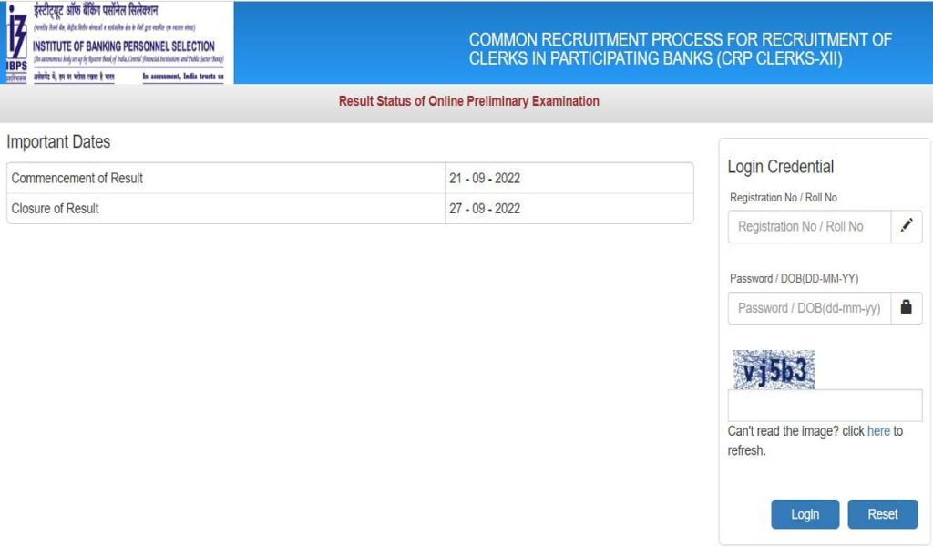 Ibps crp clerk xii pre exam result 2022