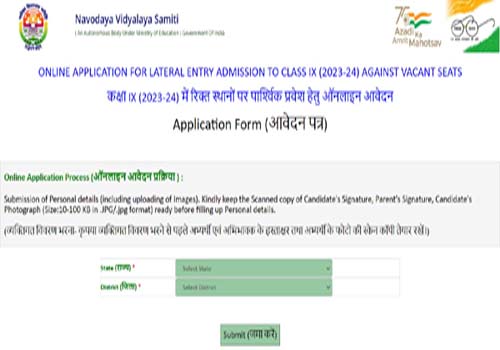 Navodaya (nvs) class ix (9th) admission online form 2023