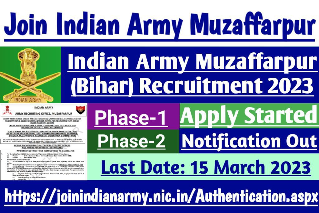 Indian army muzaffarpur rally online form 2023, apply start, notification out, direct link available