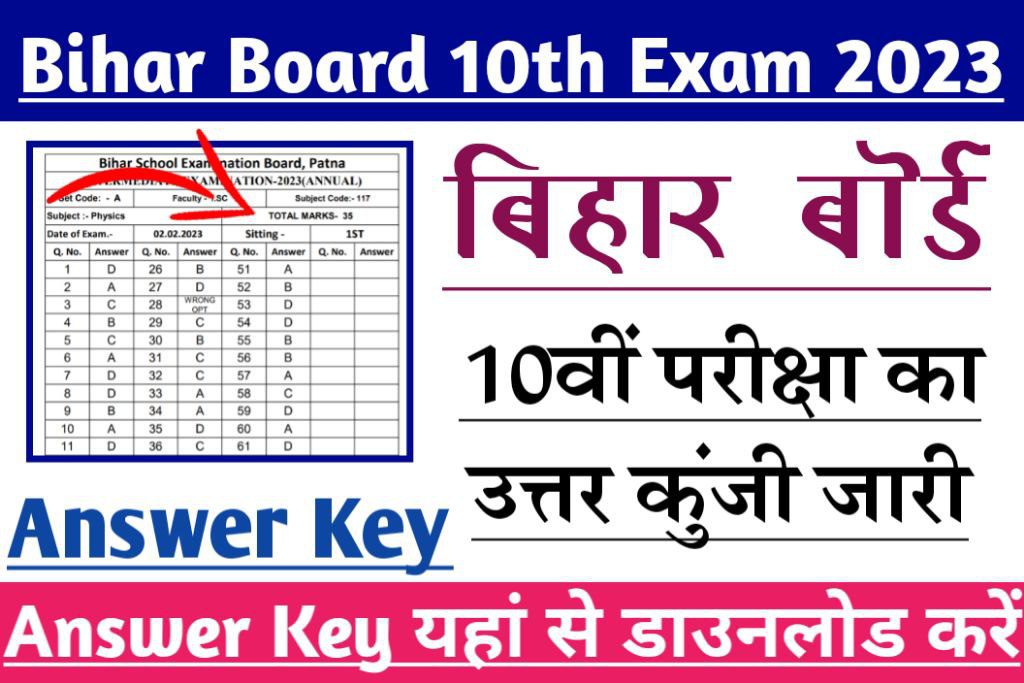 Bihar board matric answer key exam 2023, bseb 10th answer key declared, download now for all subject