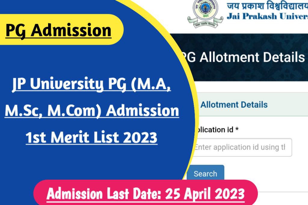 Jp university pg admission first merit list 2023 for session 2021-23 (m. A, m. Sc, m. Com. )