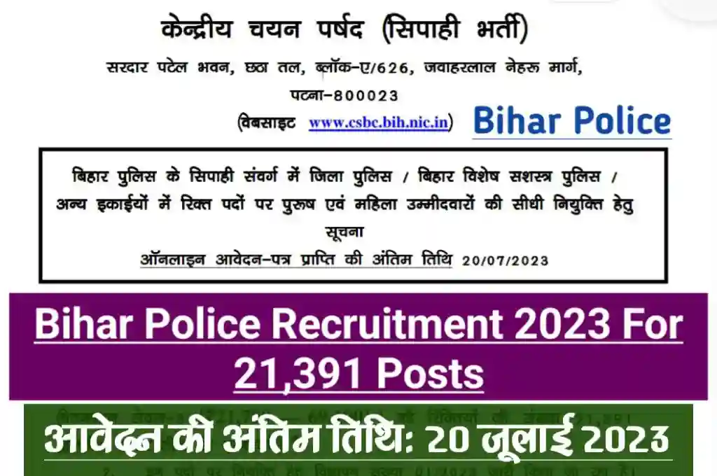 Bihar police constable recruitment 2023 for 21391 posts