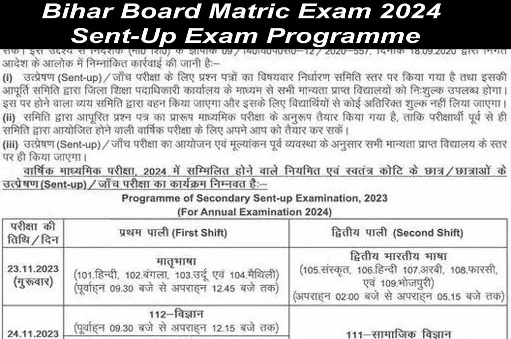 Bihar board matric (10th) sent-up exam 2024