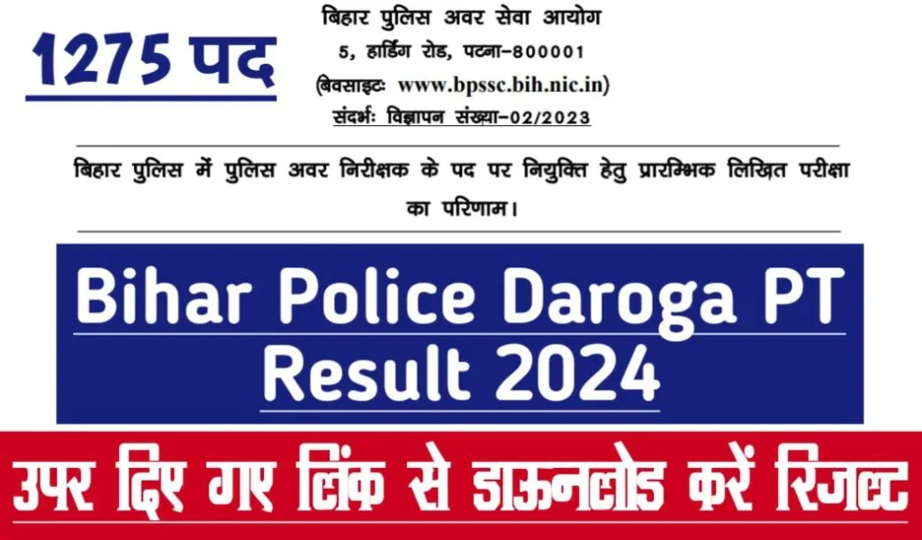 Bihar police sub inspector pt result 2024, check their result in this pdf