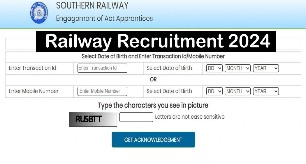 Southern Railway Apprentice Online Form 2024, Apply Online Till 28