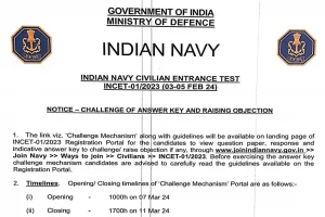 Indian navy incet answer key 2024, answer key objection online till 11 march 2024