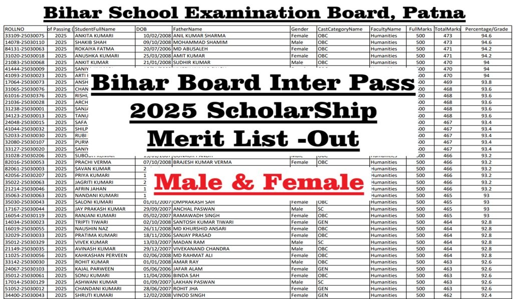 Bihar Board Inter Pass NSP Scholarship 2025 Online Form - Check Name in List, Important Information for Applying Online