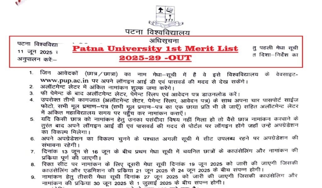 Patna University 1st Merit List 2025-29 for UG Regular and Vocational, How to Download Admission Letter, Follow the guidelines
