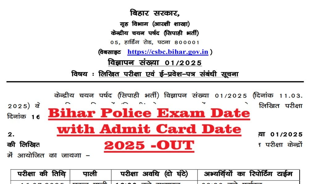Bihar Police Exam Date Out for 19838 Post Recruitment 2025, All Registered Candidates: How to Check Exam Date with Admit Card Notice