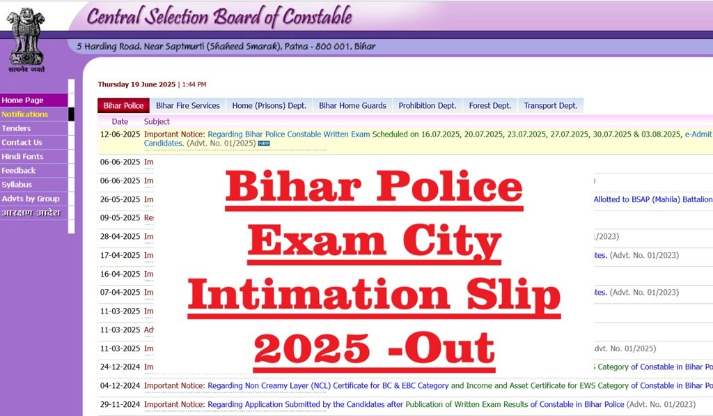 CSBC Bihar Police Exam City 2025 - How to Download Intimation Slip on @csbc.bihar.gov.in