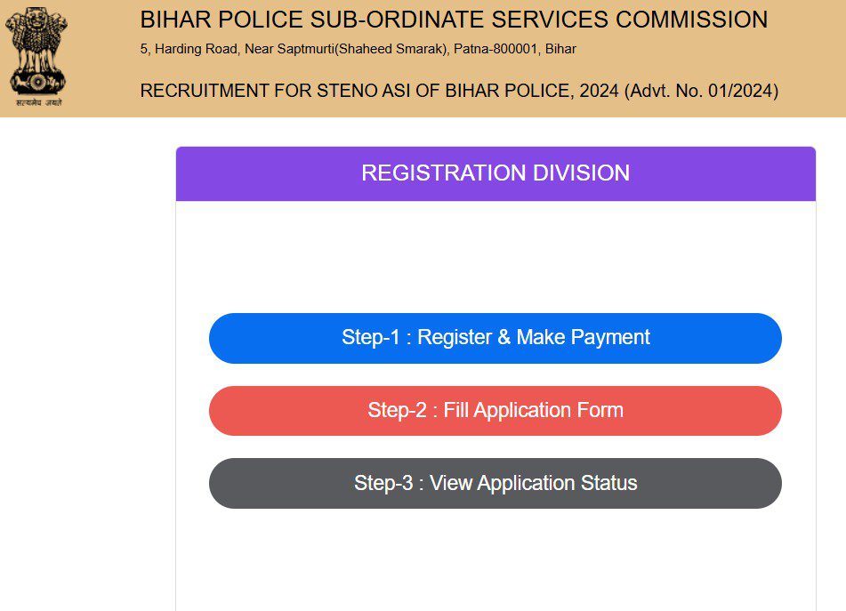 Bihar Police BPSSC Steno ASI Recruitment Online Form 2024