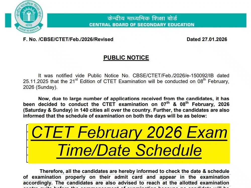 CTET February 2026 Exam Schedule Out