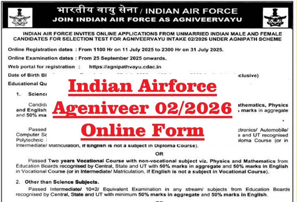 Indian Air Force Agniveer Intake 02/2026 Online Form 2025