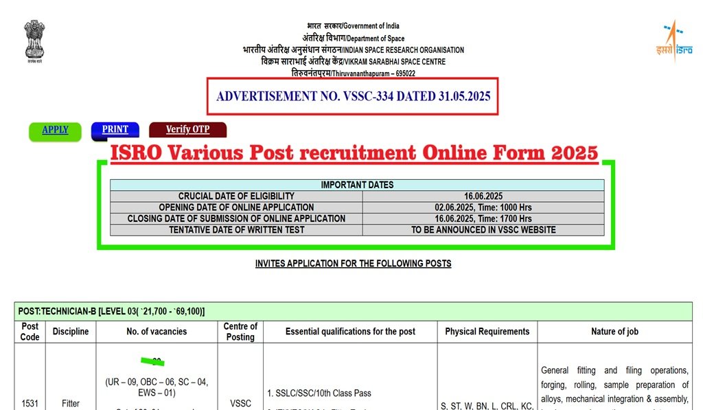 ISRO VSSC Various Post Recruitment 2025 for the Post of TECHNICIAN-B, DRAUGHTSMAN-B, and PHARMACIST-A