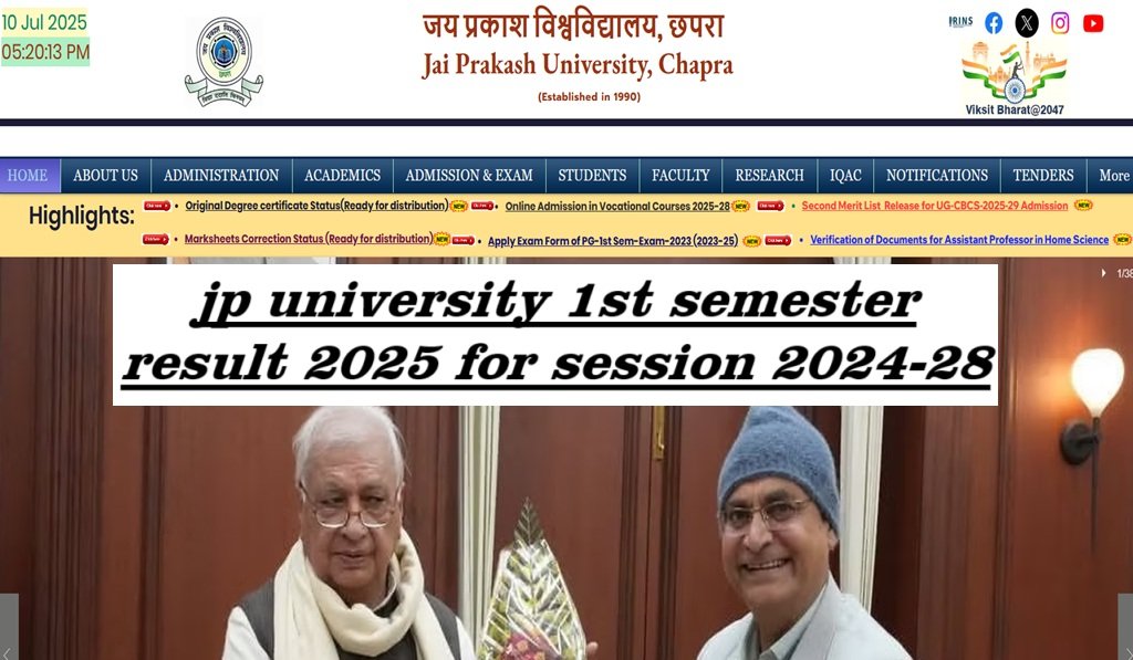 JP University 1st Semester Result 2025 for UG Session 2024-28