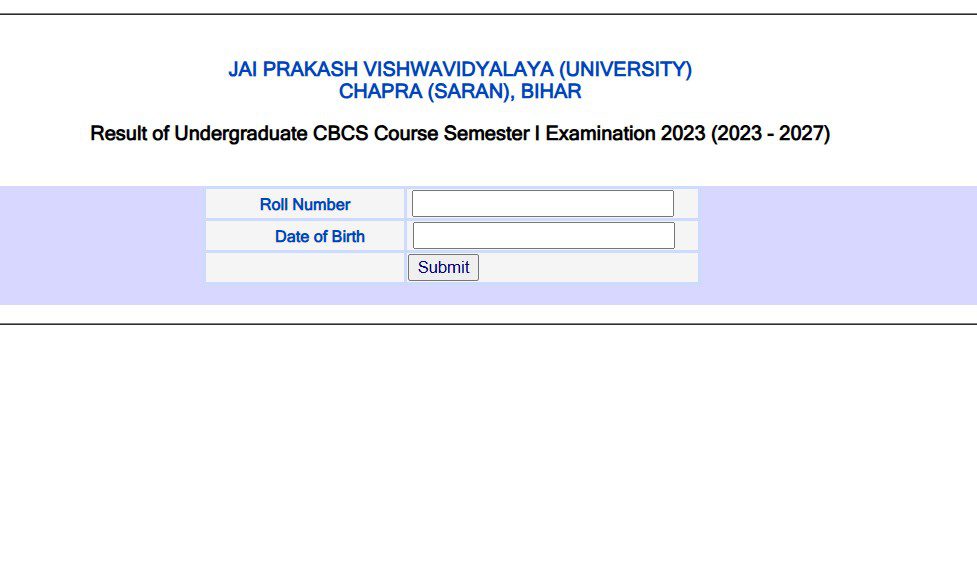 JP University Undergraduate CBCS Course Semester I Result Examination 2023 (2023 - 2027)