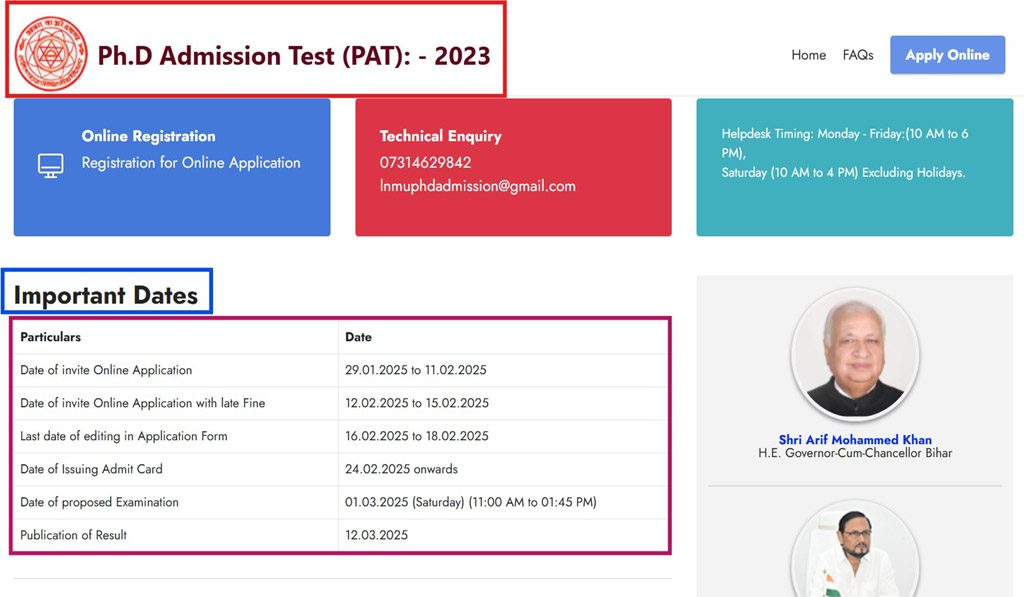 LNMU Ph.D Entrance Test -2023 Online Form 2025, Eligibility Criteria, How to Apply, Registration Direct Link