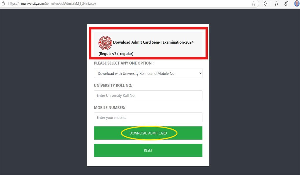 LNMU UG 1st Semester Admit Card for Session 2024-2028, How to download hall ticket, Direct Link for Admit Card