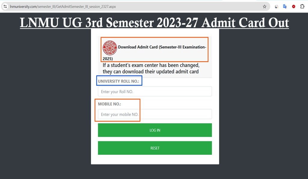 LNMU UG 3rd Semester Exam 2023-27 Admit Card 2025 Out, How to Download Hall Ticket, Direct Link to Check Examination Program