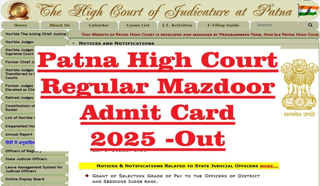Patna HC Regular Mazdoor Admit Card Recruitment 2025 Out - How to Check Admit Card through @patnahighcourt.gov.in
