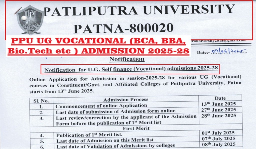 PPU Patliputra University UG Vocational Admission 2025-28 - Apply Online, Eligibility Criteria, How to Apply, College List, Important Dates