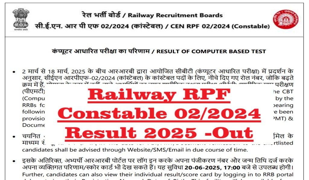 Railway RPF Constable Result 2025 Out - How to Check Result with Cut-off