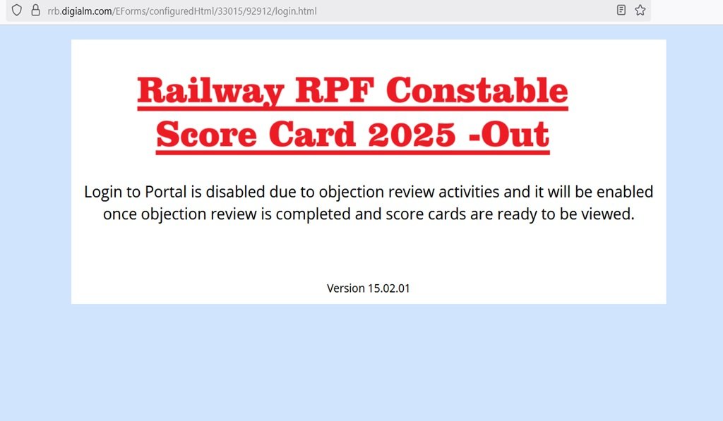 Railway RPF Constable Score Card 2025 Out - How to Check Their Score Card Online