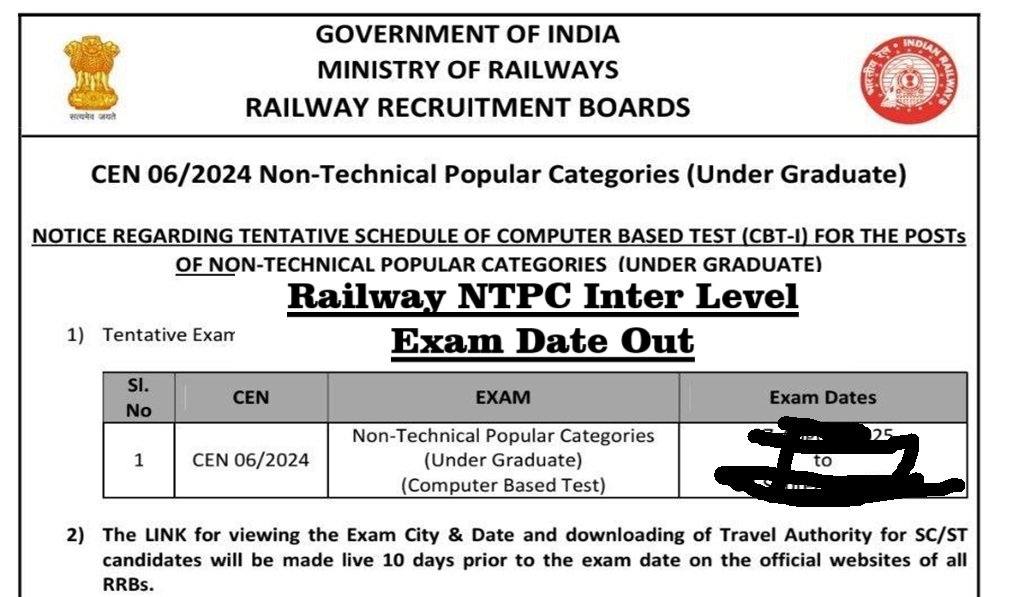 Railway NTPC Under Graduate Recruitment 2025 Exam Date Out, Check Exam Date Notice, Admit Card/Hall Ticket, How to Download