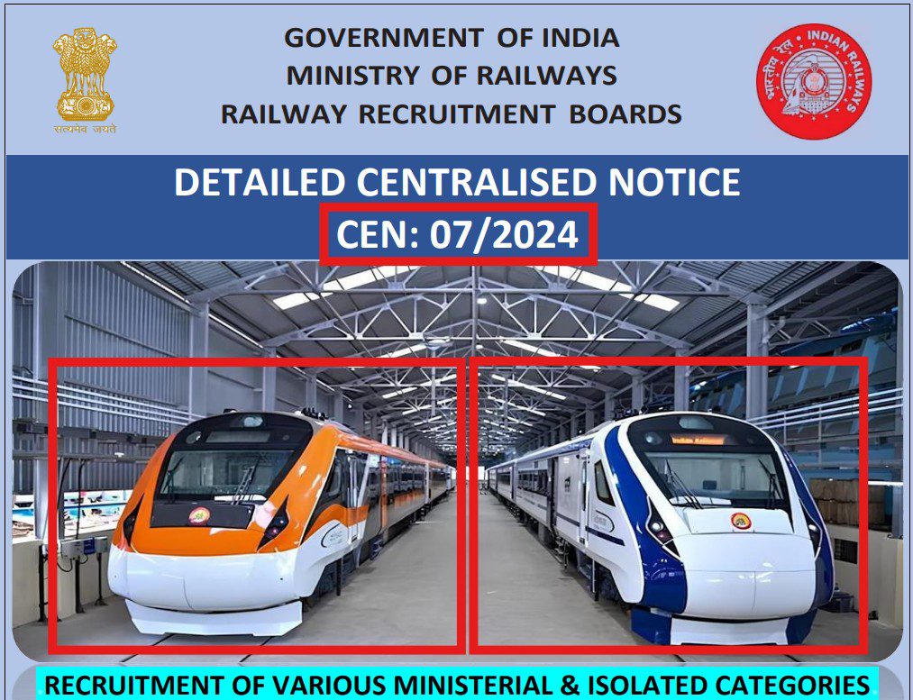 RRB Railway Recruitment of Various Ministerial and Isolated Categories Post Online Form 2025, Advt. CEN: 07/2024, Eligibility Criteria, Age Limit, How to Apply, Selection Process