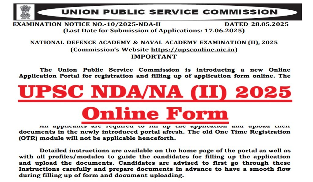 UPSC NDA and NA II Exam 2025 Online Form - Apply Now for UPSC NDA & NA II Exam @upsc.gov.in